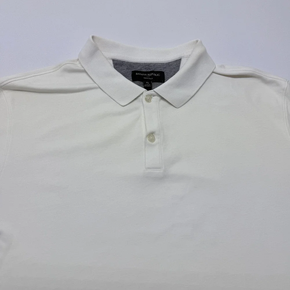 Banana Republic Mens XL White Dress Polo Short Sleeve Cotton Solid Shirt